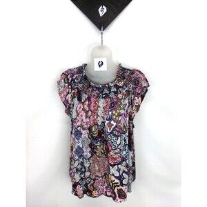 Loft Women's Round Neck Flutter Sleeves Loose Fit Paisley Print Top Size Large